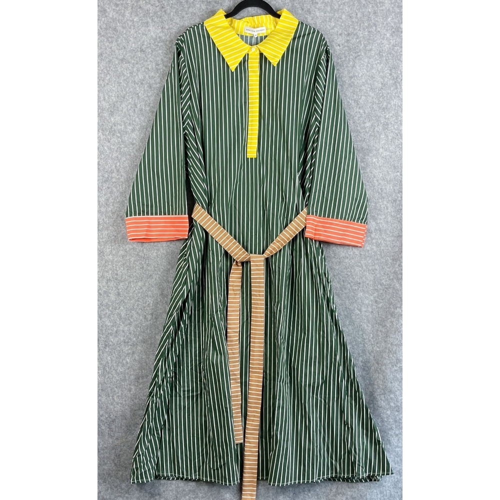 English Factory Shirtdress Womens 3X‎ Colorblock Stripe Cotton Midi Pockets NWT